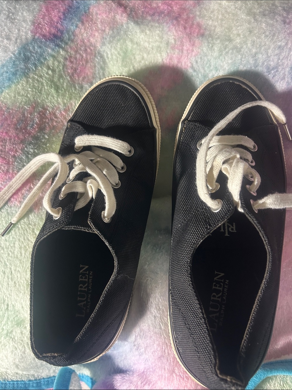 Ralph Lauren Black Canvas Low-Top Sneakers with White Laces